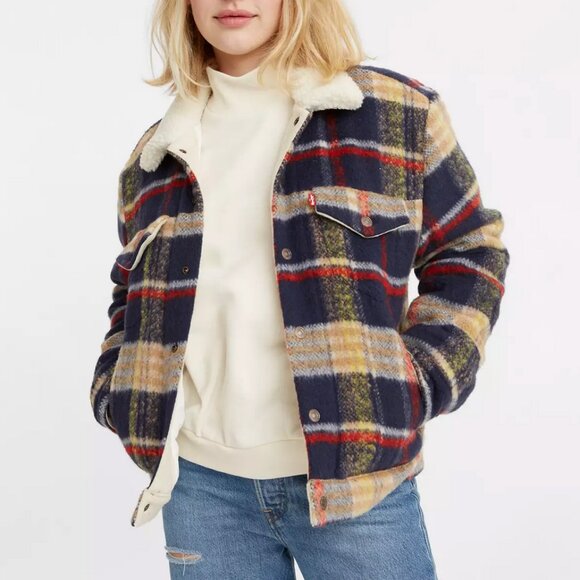 Levi's Premium Wool Trucker Jacket Multi-color Plaid - Picture 14 of 15